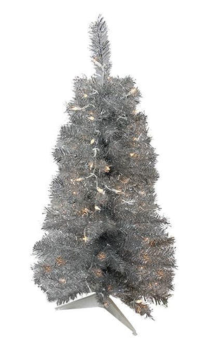 3' Pre-Lit Silver Tinsel Artificial Christmas Tree - Clear Lights