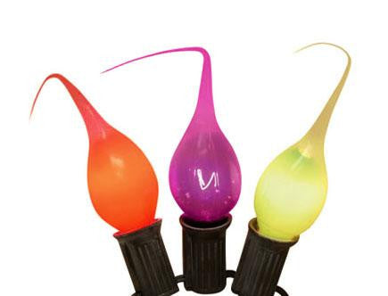 Set of 10 Green, Purple & Orange Silicone Flame C7 Halloween Lights - Black Wire