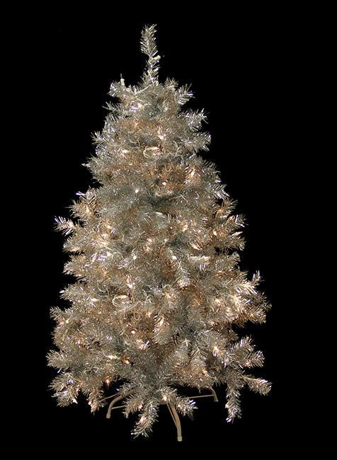 4.5' Pre-Lit Silver Tinsel Artificial Christmas Tree - Clear Lights