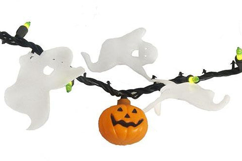 Set of 50 Opaque Green Mini Halloween Lights with Pumpkins & Ghosts - Black Wire