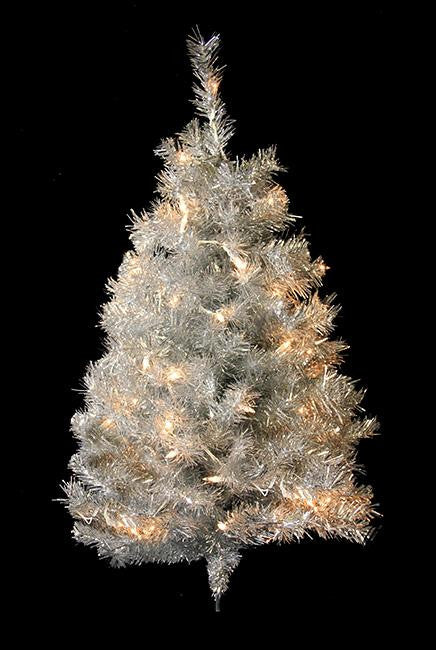 3' Pre-Lit Silver Tinsel Artificial Christmas Wall Tree - Clear Lights