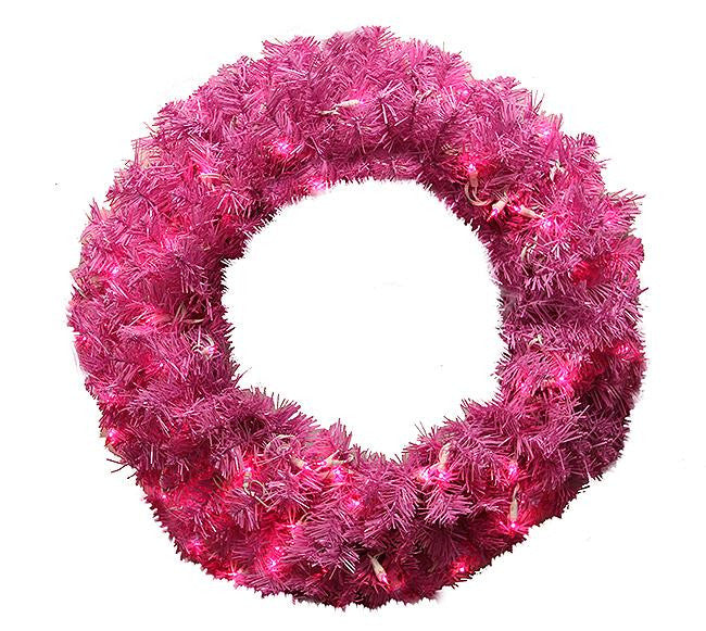 24" Pre-Lit Orchid Pink Cedar Pine Artificial Christmas Wreath - Pink Lights