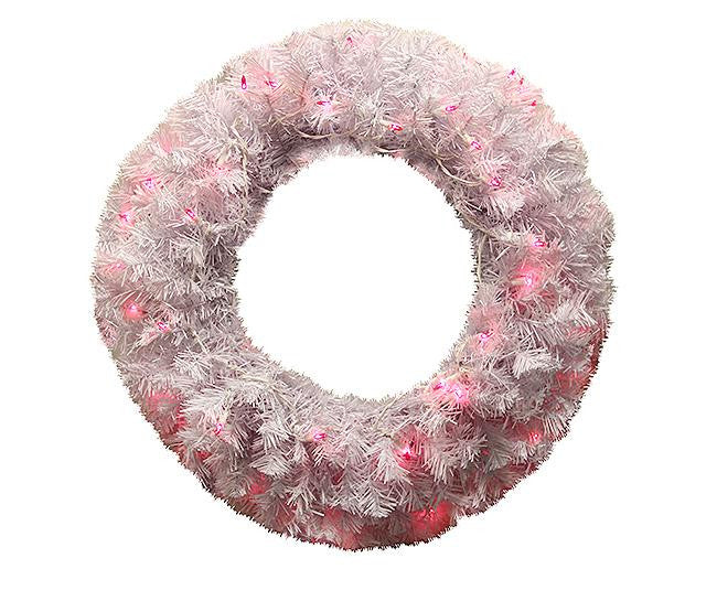 24" Pre-Lit White Cedar Pine Artificial Christmas Wreath - Pink Lights