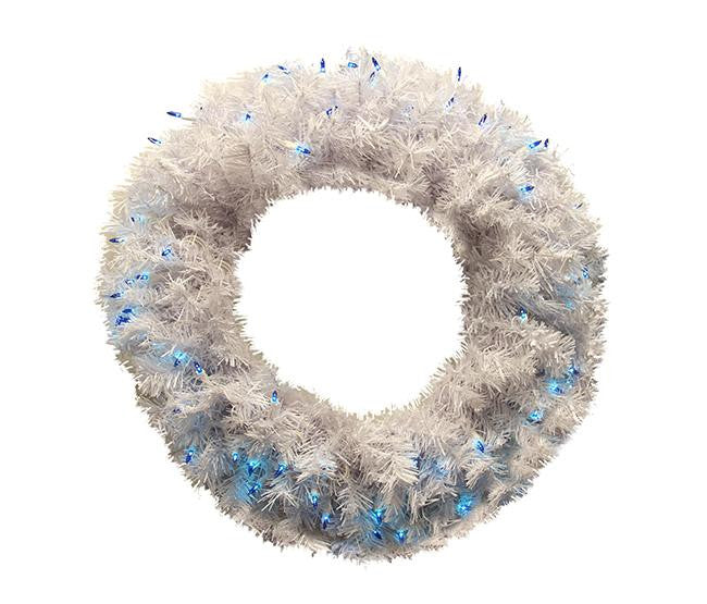 24" Pre-Lit White Cedar Pine Artificial Christmas Wreath - Blue Lights