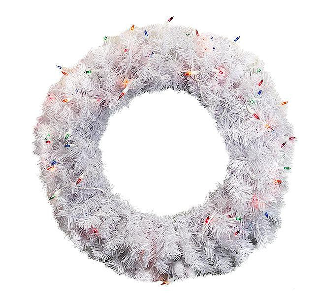 24" Pre-Lit White Cedar Pine Artificial Christmas Wreath - Multi Lights