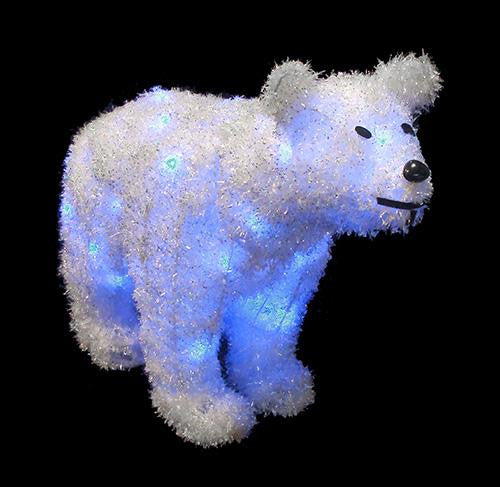 24" Battery Operated LED Lighted Tinsel Polar Bear Christmas Decoration