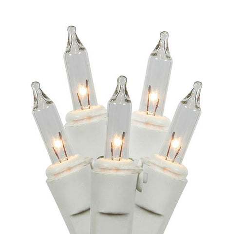 Set of 50 Clear Mini Christmas Lights - White Wire