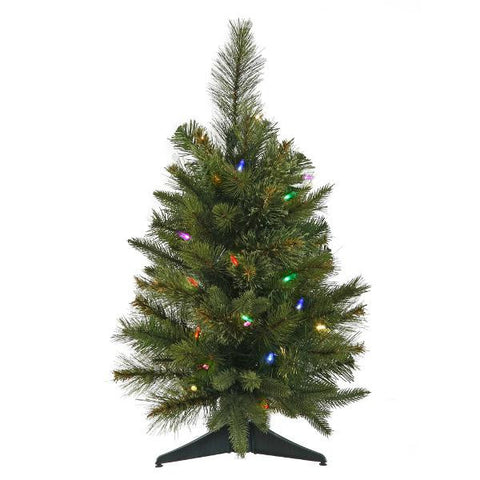 2' Pre-Lit Battery Operated Mixed Cashmere Pine Artificial Christmas Tree - Multi LED Lights