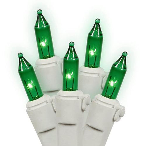 Set of 50 Green Mini Christmas Lights - White Wire