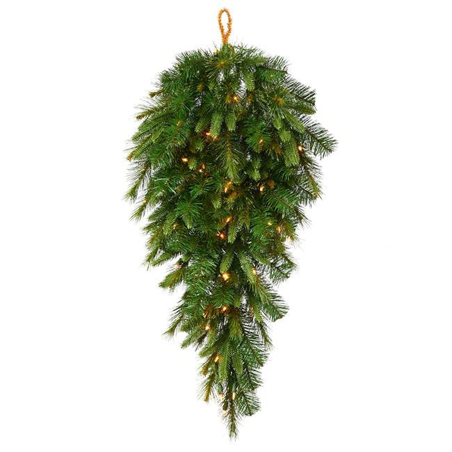 36" Pre-Lit Battery Operated Mixed Cashmere Pine Artificial Christmas Teardrop Swag - Clear LED Lights