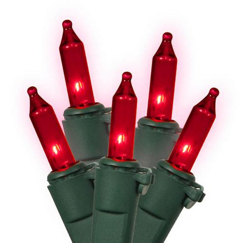 Set of 50 Red Mini Christmas Lights - Green Wire