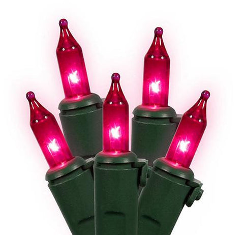 Set of 50 Pink Mini Christmas Lights - Green Wire