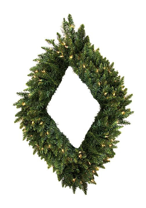 48" Pre-Lit Camdon Fir Diamond Shaped Artificial Christmas Wreath - Clear Lights