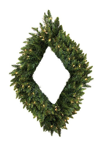 48" Pre-Lit Camdon Fir Diamond Shaped Christmas Wreath - Clear LED Lights