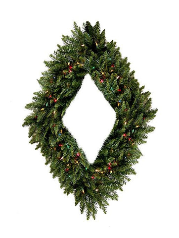 48" Pre-Lit Camdon Fir Diamond Shaped Artificial Christmas Wreath - Multi Lights