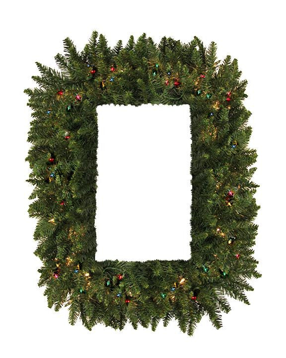 36" Pre-Lit Camdon Fir Rectangular Artificial Christmas Wreath - Multi Lights