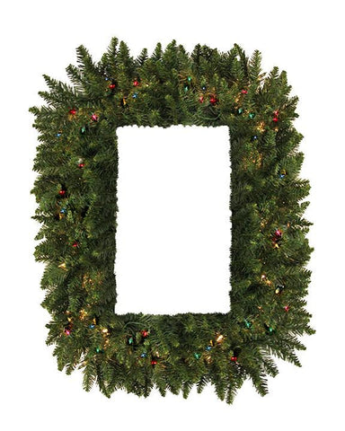 36" Pre-Lit Camdon Fir Rectangular Artificial Christmas Wreath - Multi Lights