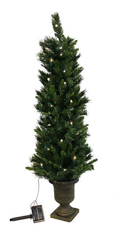 4' Pre-Lit Potted Solar Powered Artificial Christmas Tree - Clear LED Lights