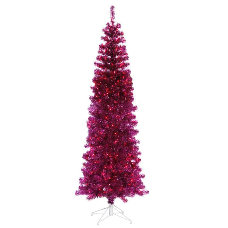 6.5' Pre-Lit Fuschia Pink Pencil Artificial Christmas Tree - Pink Lights