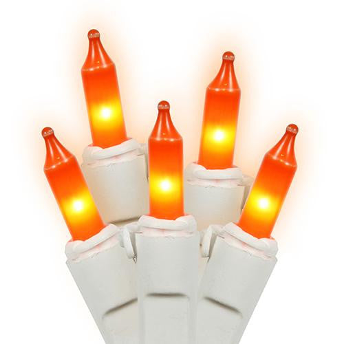 Set of 100 Opaque Orange Mini Christmas Lights 5.5" Bulb Spacing - White Wire