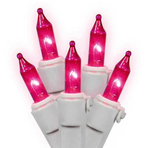 Set of 50 Pink Commercial Grade Mini Christmas Lights - White Wire