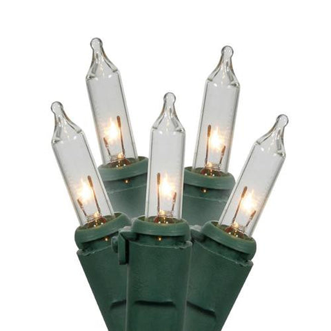 Set of 100 Clear Commercial Grade Mini Christmas Lights - Green Wire