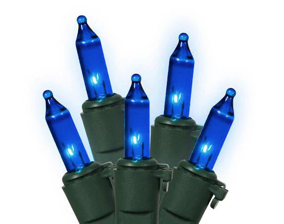 Set of 100 Blue Commercial Grade Mini Christmas Lights 5.5" Spacing - Green Wire