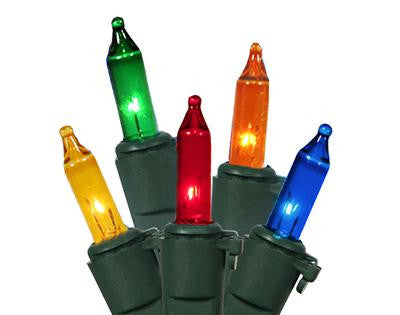 Set of 100 Multi-Color Commercial Grade Mini Christmas Lights - Green Wire