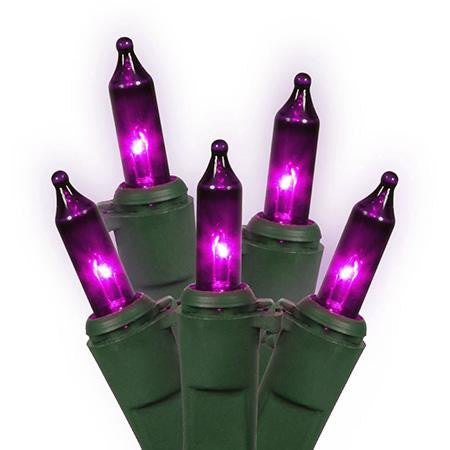 Set of 100 Purple Commercial Grade Mini Christmas Lights - Green Wire