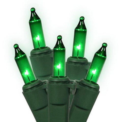 Set of 100 Green Commercial Grade Mini Christmas Lights 5.5" Spacing - Green Wire