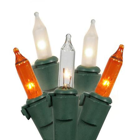 Set of 50 Orange, Clear & Frost Commercial Mini Christmas Lights - Green Wire