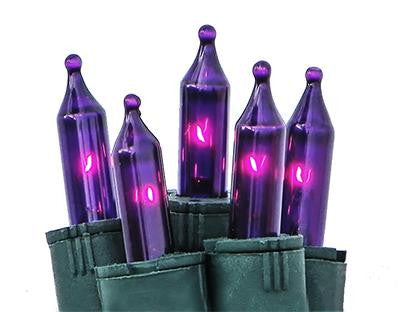 Set of 50 Purple Perm-O-Snap Mini Christmas Lights - Green Wire