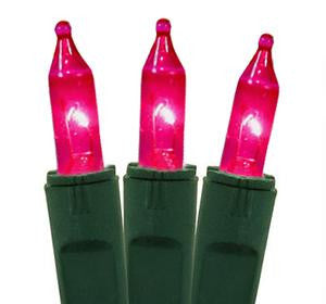 Set of 50 Pink Perm-O-Snap Mini Christmas Lights - Green Wire