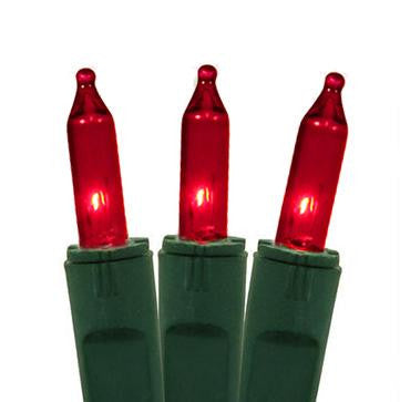 Set of 50 Red Perm-O-Snap Mini Christmas Lights - Green Wire