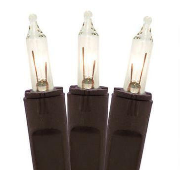 Set of 50 Clear Perm-O-Snap Mini Christmas Lights - Brown Wire