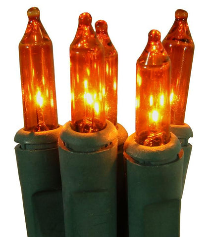 Set of 50 Orange Perm-O-Snap Mini Christmas Lights - Green Wire