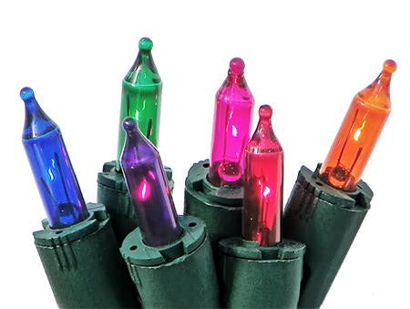 Set of 50 Multi-Color Perm-O-Snap Mini Christmas Lights - Green Wire