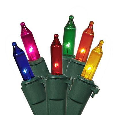 Set of 100 Multi-Color Commercial Grade Mini Christmas Lights 5.5" Spacing - Green Wire