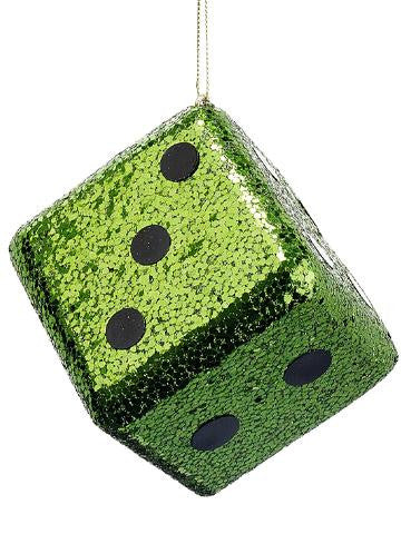 4" Casino Royale Shiny Green Glitter Gambling Dice Christmas Ornament