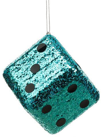 4" Casino Royale Shiny Turquoise Blue Glitter Gambling Dice Christmas Ornament