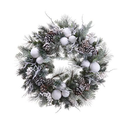 24" Pre-Decorated Snowy Flocked Ball Artificial Christmas Wreath - Unlit