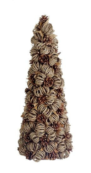 26" Eco Country Pine Cone, Jute, Twig & Leaf Christmas Topiary Cone Tree - Unlit