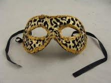 7" Gold and Black Big Cat Animal Print Halloween Mask with Sequins and Glitter