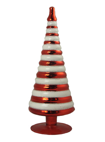 14" Peppermint Twist Candy Cane Stripe Glass Finial Table Top Christmas Tree