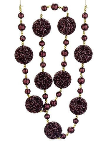 Rich Plum Burgundy and Bronze Glittered Christmas Ball Garland 6'