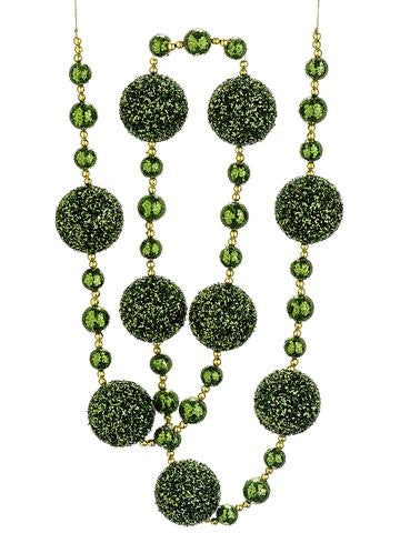 Christmas Brites Elf Suit Green and Gold Glittered Holiday Ball Garland 6'