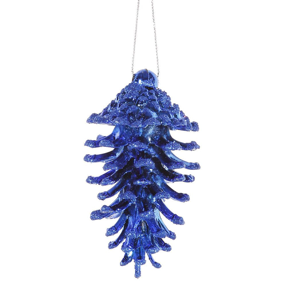 6ct Lavish Blue Glittered Shatterproof Pine Cone Christmas Ornaments 3.5"