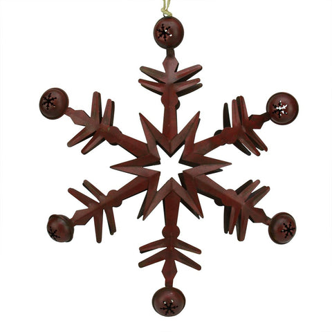 11.5" Country Cabin 6-Point Red Metal Christmas Star Ornament with Jingle Bells