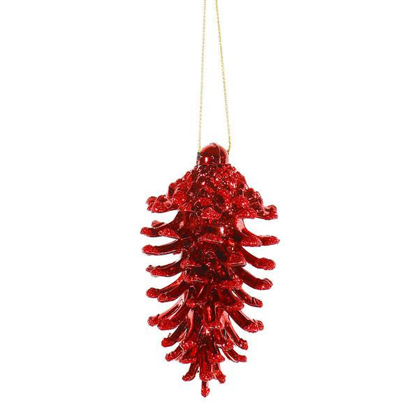 6ct Red Hot Glittered Shatterproof Pine Cone Christmas Ornaments 3.5"