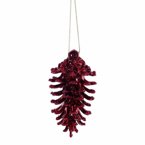 6ct Burgundy Glittered Shatterproof Pine Cone Christmas Ornaments 3.5"